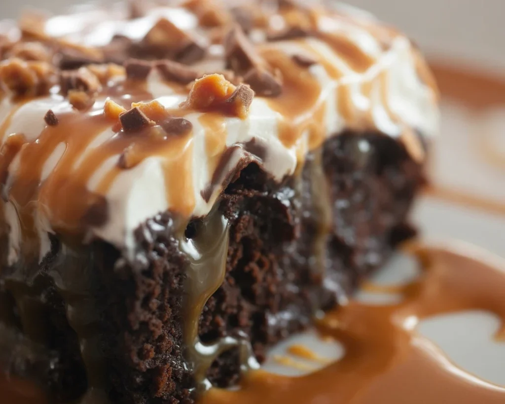 Delicious Caramel Toffee Crunch Cake with layers of toffee and creamy frosting