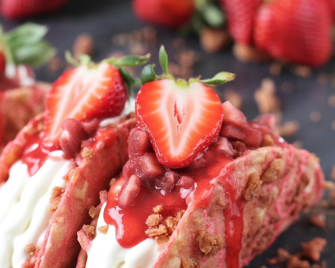 Delicious Fruity Pebbles Cheesecake Tacos with colorful cereal shells and creamy filling.
