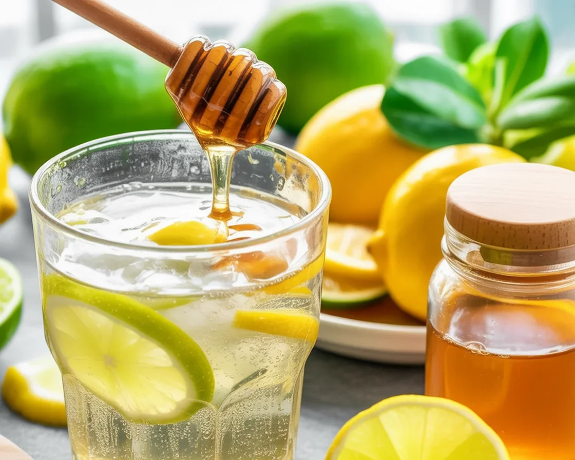 Delicious Brazilian Mounjaro recipe ingredients: apple cider vinegar, lemon, ginger, honey.