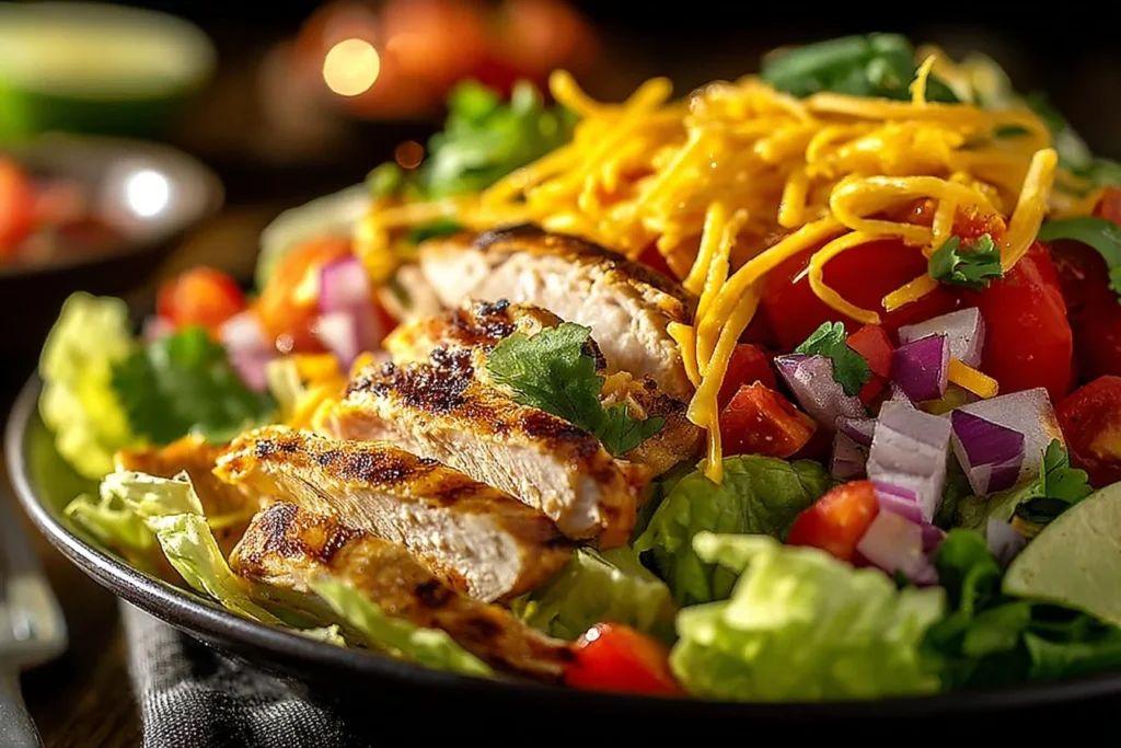 Chicken Fajita Wedge Salad with colorful vegetables and grilled chicken