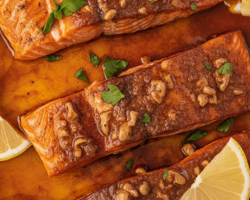 Cajun honey butter sauce drizzled over grilled shrimp and corn