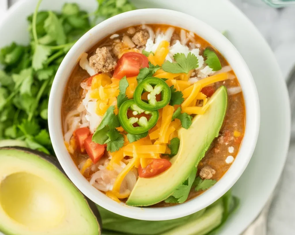 Viral cottage cheese taco bowl with ground beef, sweet potatoes, and toppings.