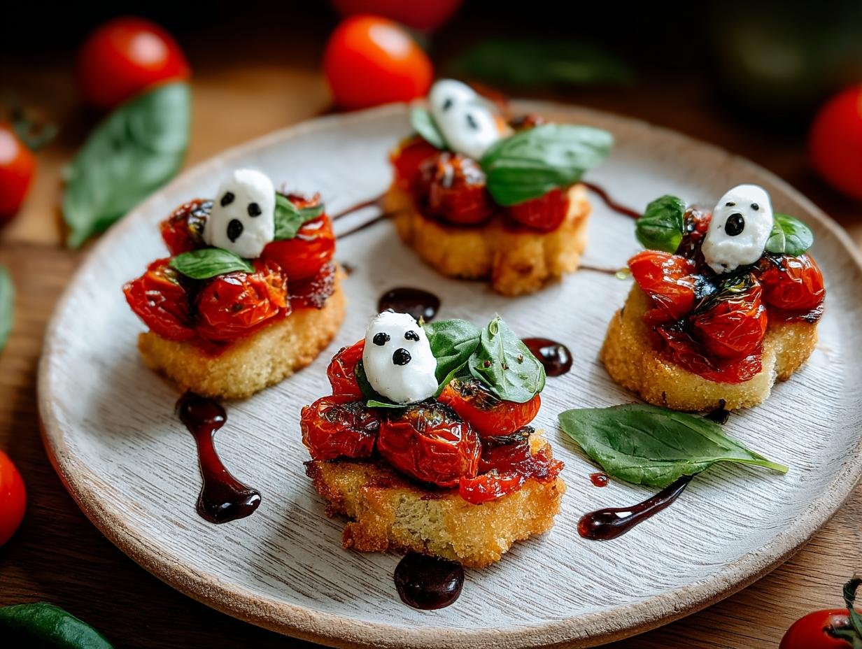 Boo Schetta Ghostly Caprese: Divine Halloween Bites - Boo Schetta Ghostly Caprese - additional detail