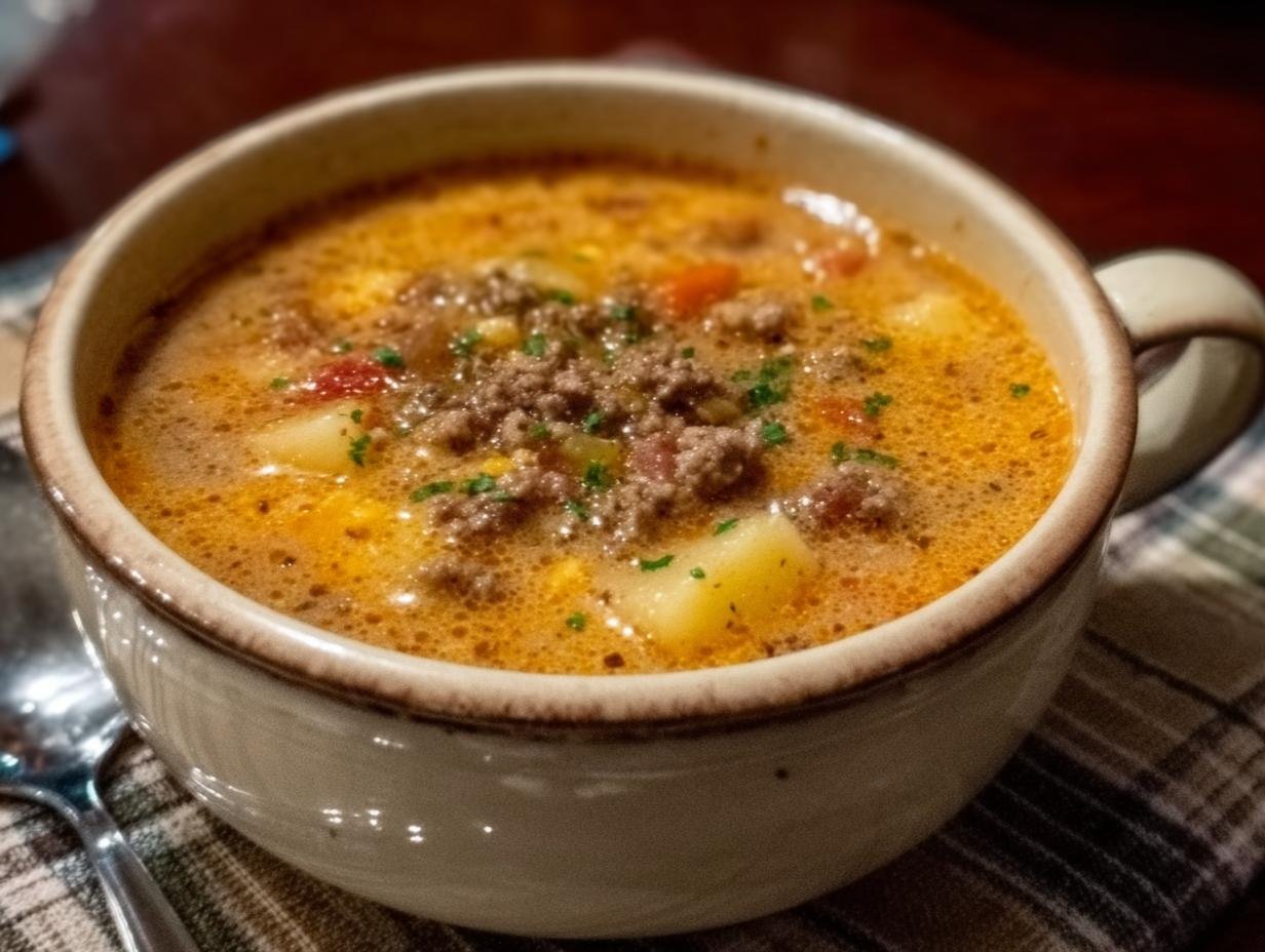 Amazing Cheeseburger Soup That's Pure Comfort - Cheeseburger Soup - additional detail