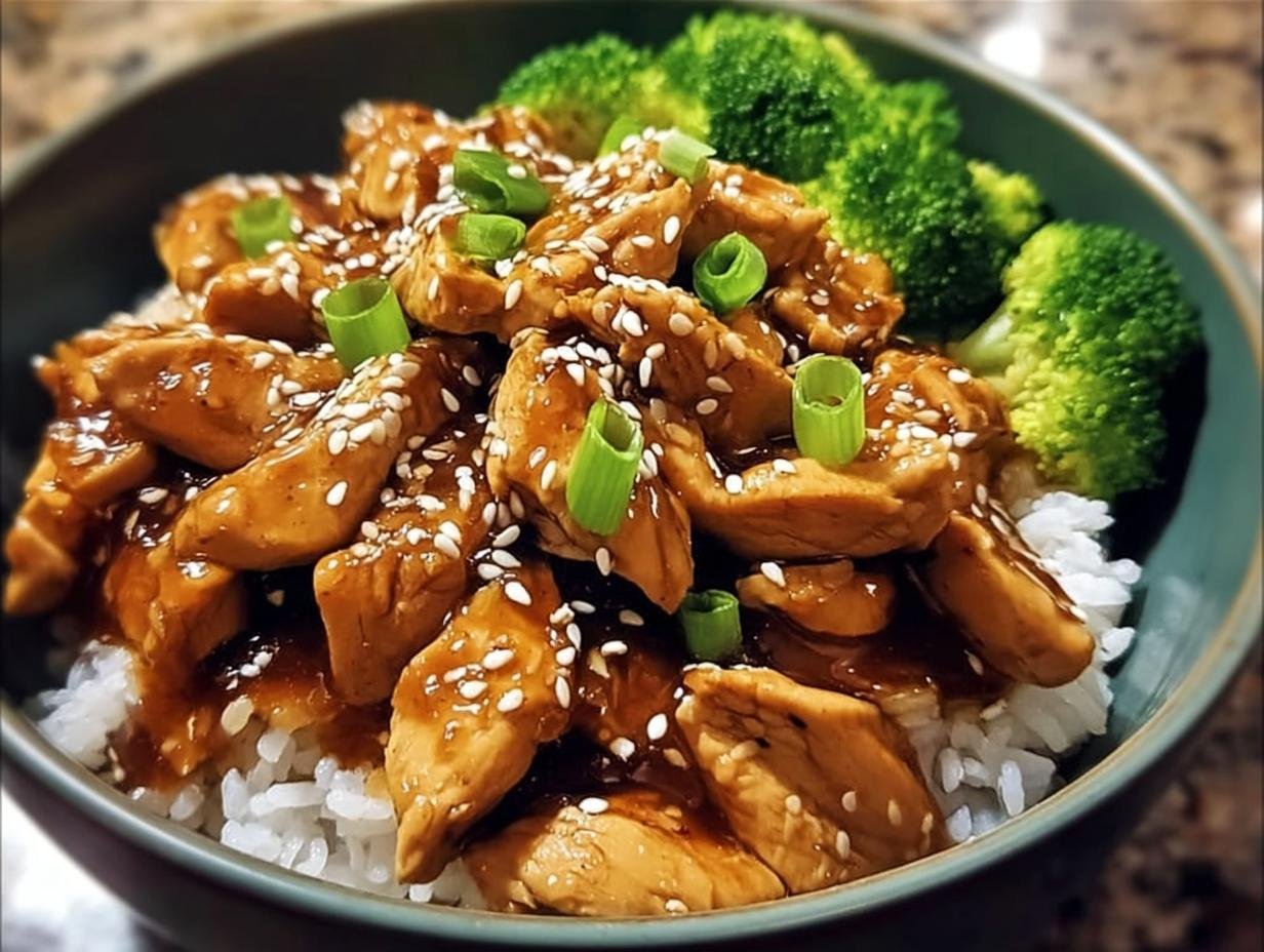 Crock Pot Chicken Teriyaki served over rice with vegetables