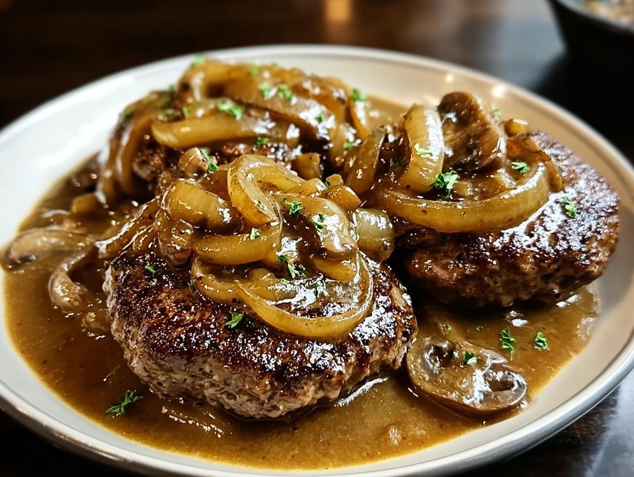 Hamburger Steaks Onion Mushroom: 1 Amazing Comfort Meal 2 Hamburger Steaks Onion Mushroom: 1 Amazing Comfort Meal - Hamburger Steaks Onion Mushroom - additional detail