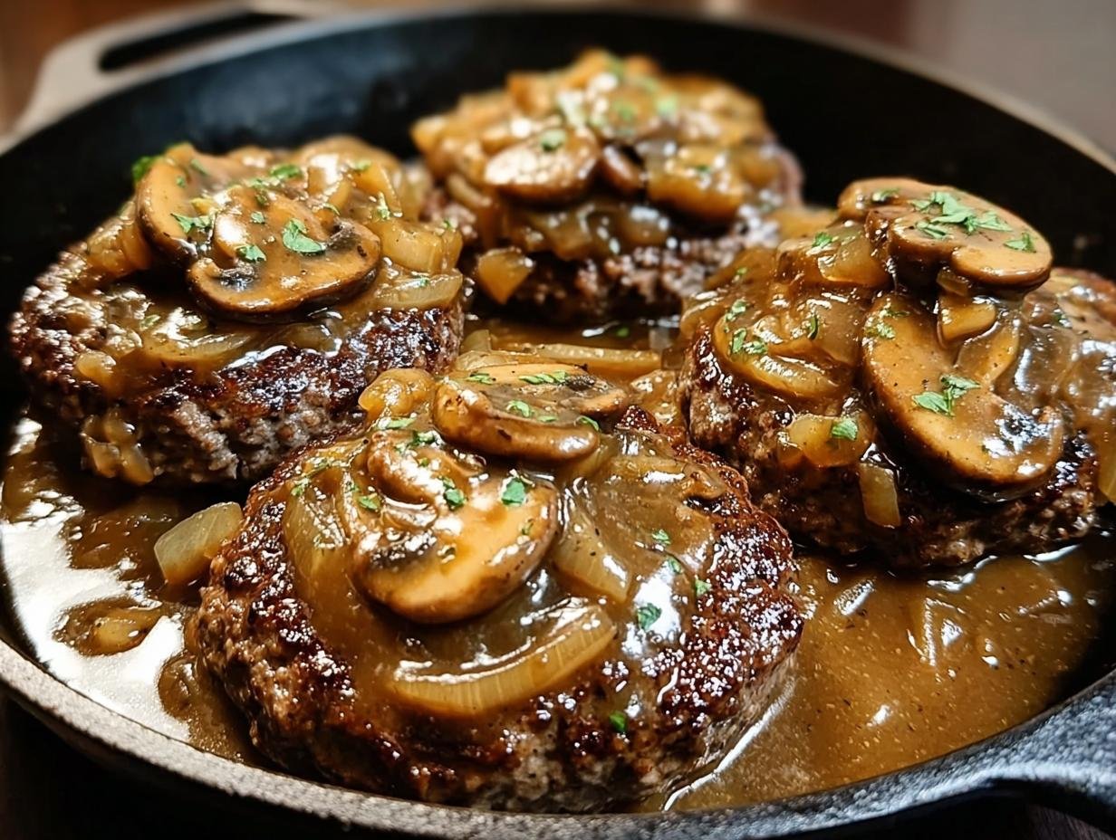Hamburger Steaks Onion Mushroom: 1 Amazing Comfort Meal 3 Hamburger Steaks Onion Mushroom: 1 Amazing Comfort Meal - Hamburger Steaks Onion Mushroom - additional detail