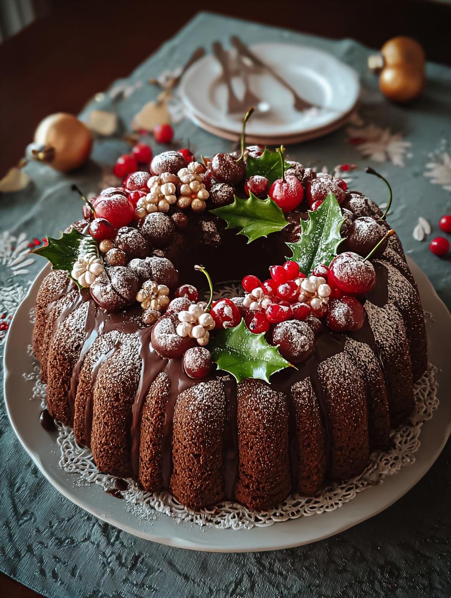 Chocolate Bundt Cake Christmas: Magical Holiday Wreath - Chocolate Bundt Cake Christmas - additional detail