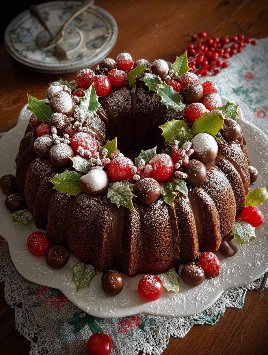 Chocolate Bundt Cake Christmas: Magical Holiday Wreath - Chocolate Bundt Cake Christmas - additional detail
