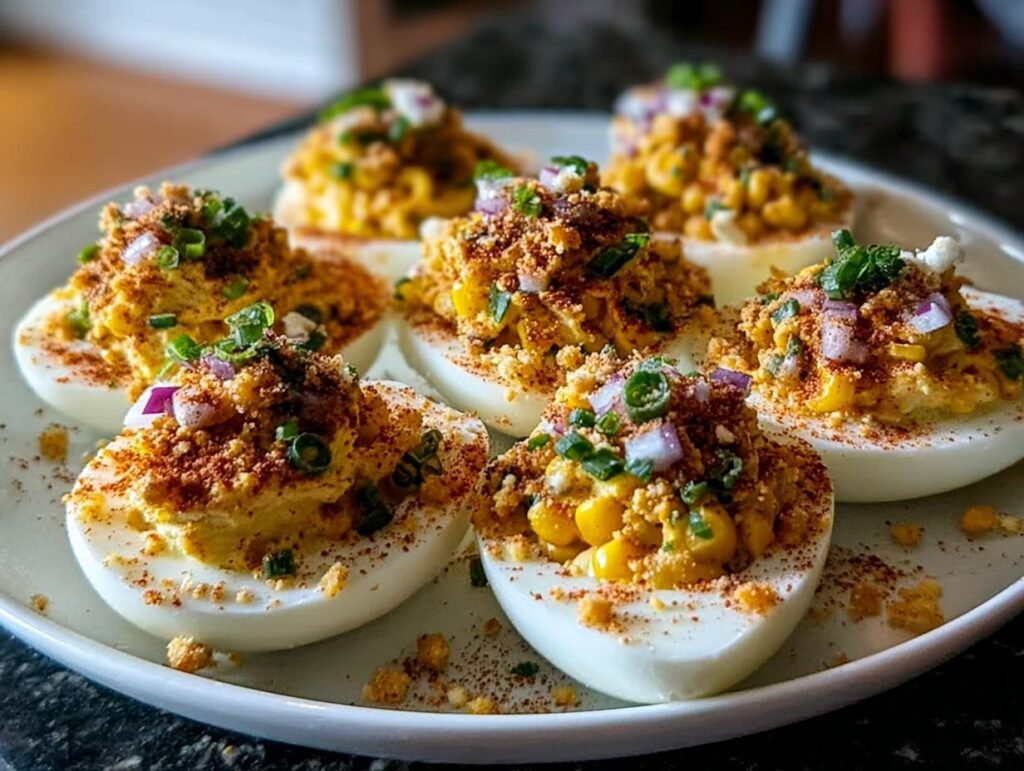 Elote Deviled Eggs Chipotle