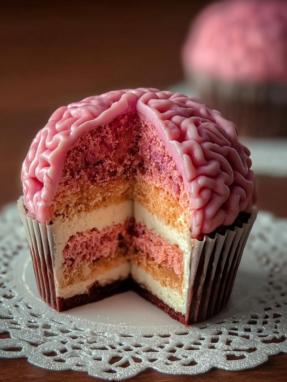 Awesome Halloween Brain Cupcakes: 5 Simple Steps 2 Halloween Brain Cupcake - piping the brain folds