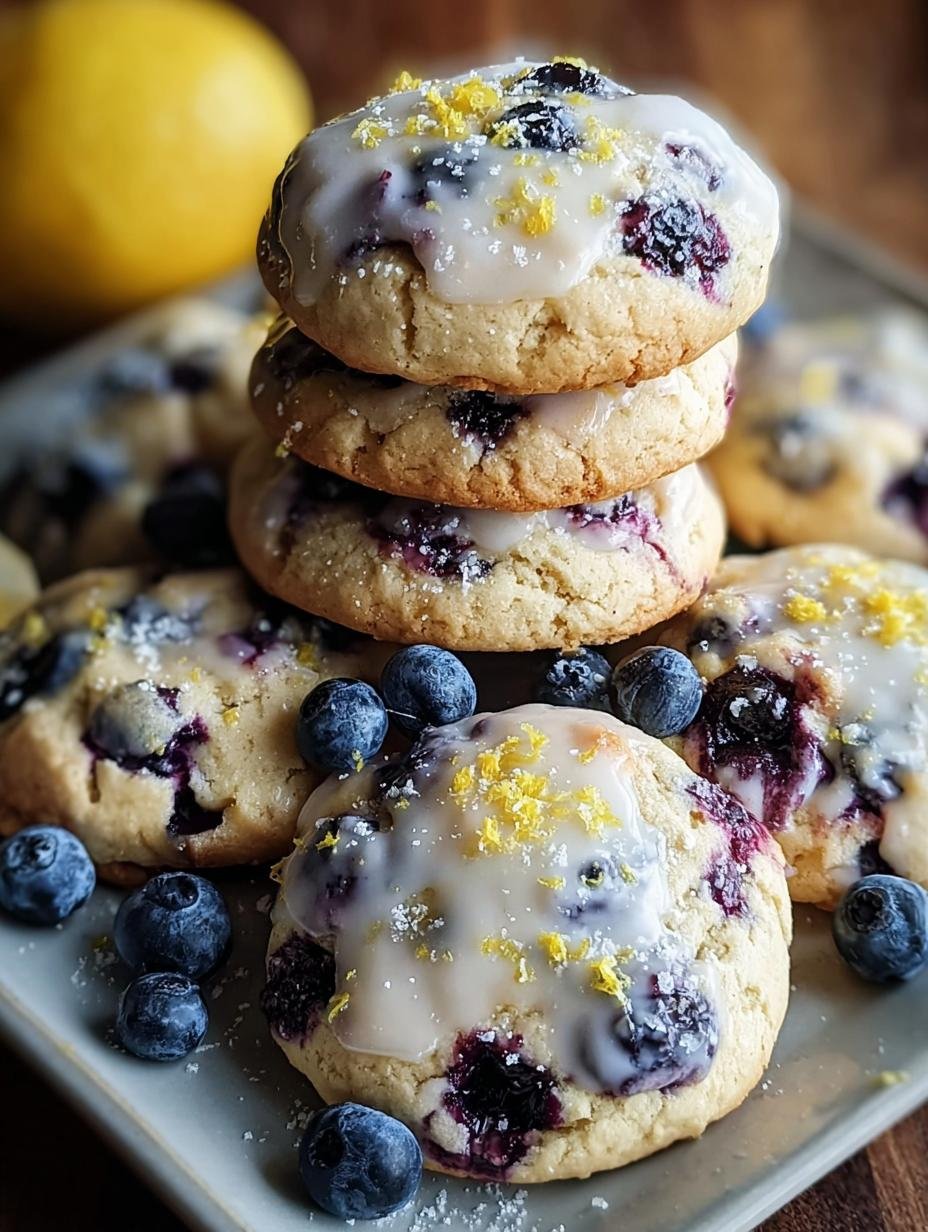 Irresistible Blueberry Lemon Frost Cookies - Ingredients laid out, including flour, sugar, butter, eggs, blueberries, and lemons.