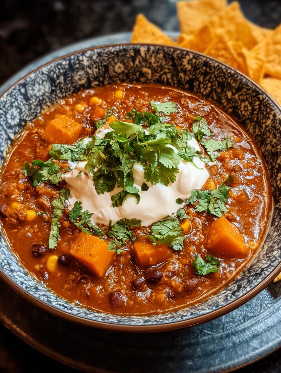 Pumpkin Chili: Amazing 1-Pot Wonder 2 Pumpkin Chili: Amazing 1-Pot Wonder - A steaming bowl of hearty pumpkin chili topped with fresh cilantro and a dollop of sour cream.