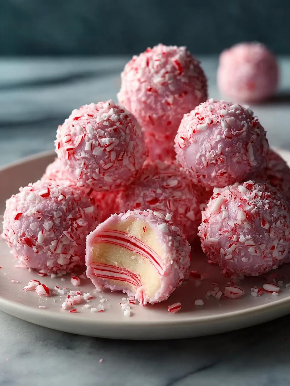 Candy Cane Fudge Snowballs