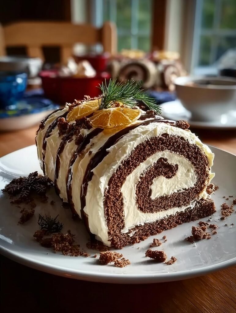 Gingerbread Yule Log Cake