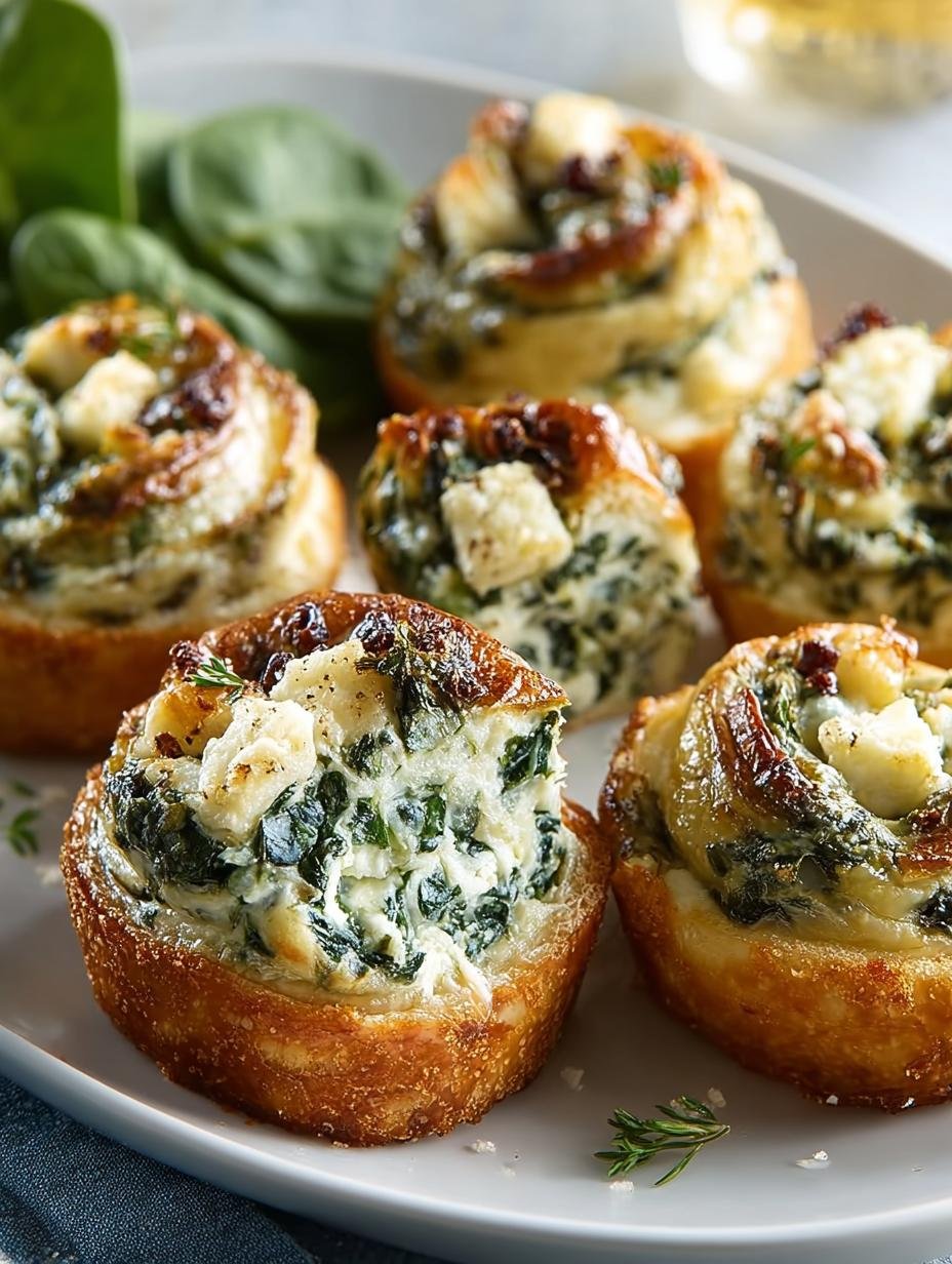 Delicious Spinach Dip Bite Sized pinwheels baked to perfection