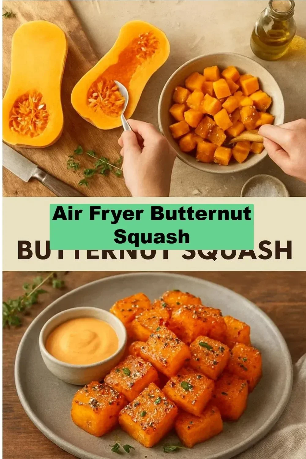 Crispy air fryer butternut squash with herbs and spices