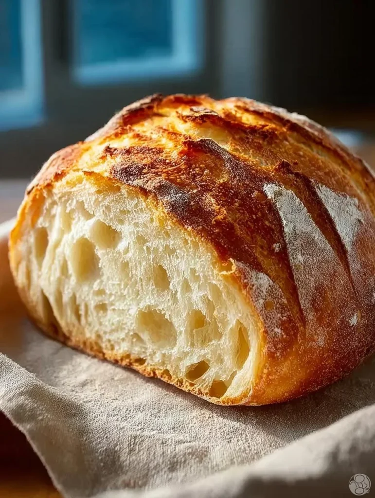 Freshly baked artisan bread displayed on a wooden table.