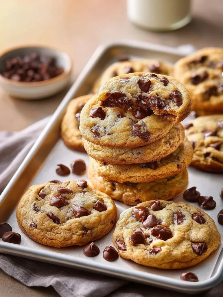 Bakery style chocolate chip cookies with gooey chocolate and a golden crust