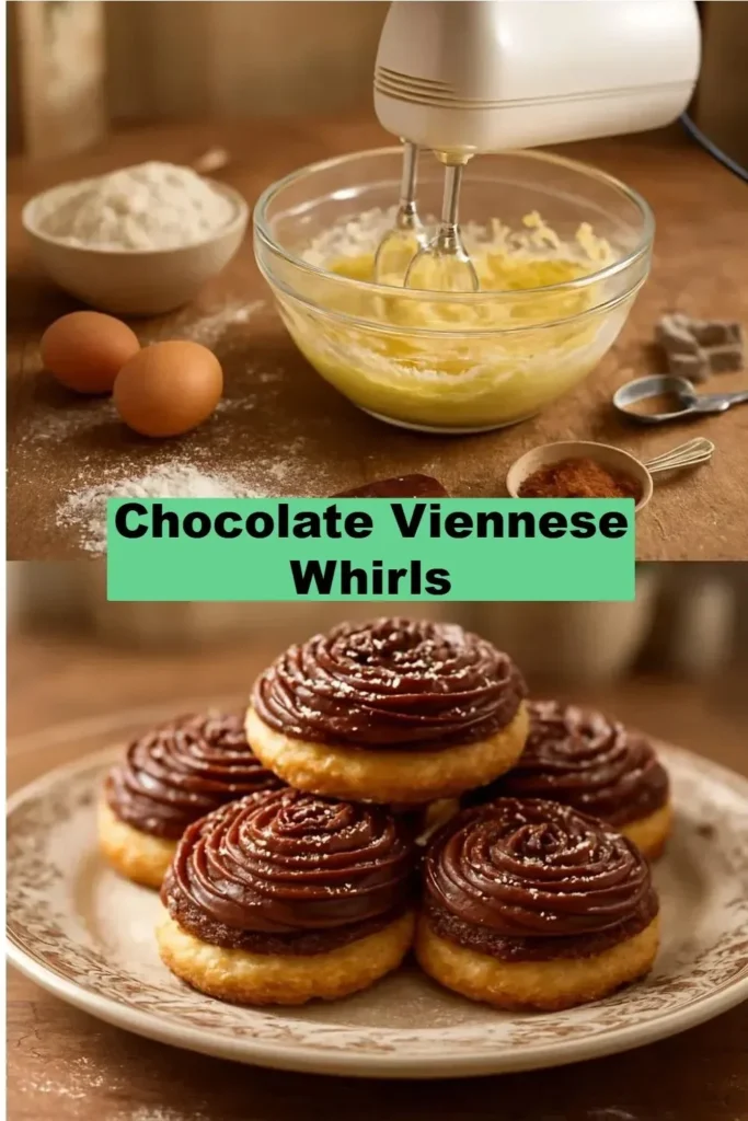 Delicious Chocolate Viennese Whirls cookies with creamy chocolate filling