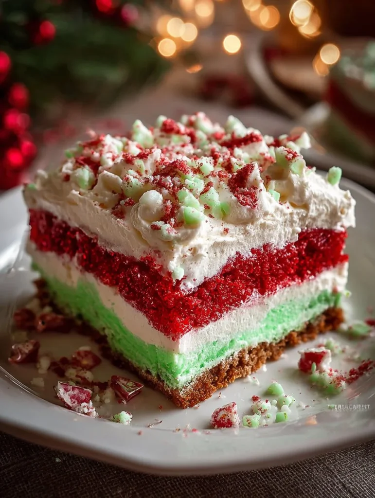 Delicious Christmas Lasagna dessert served on a festive table.