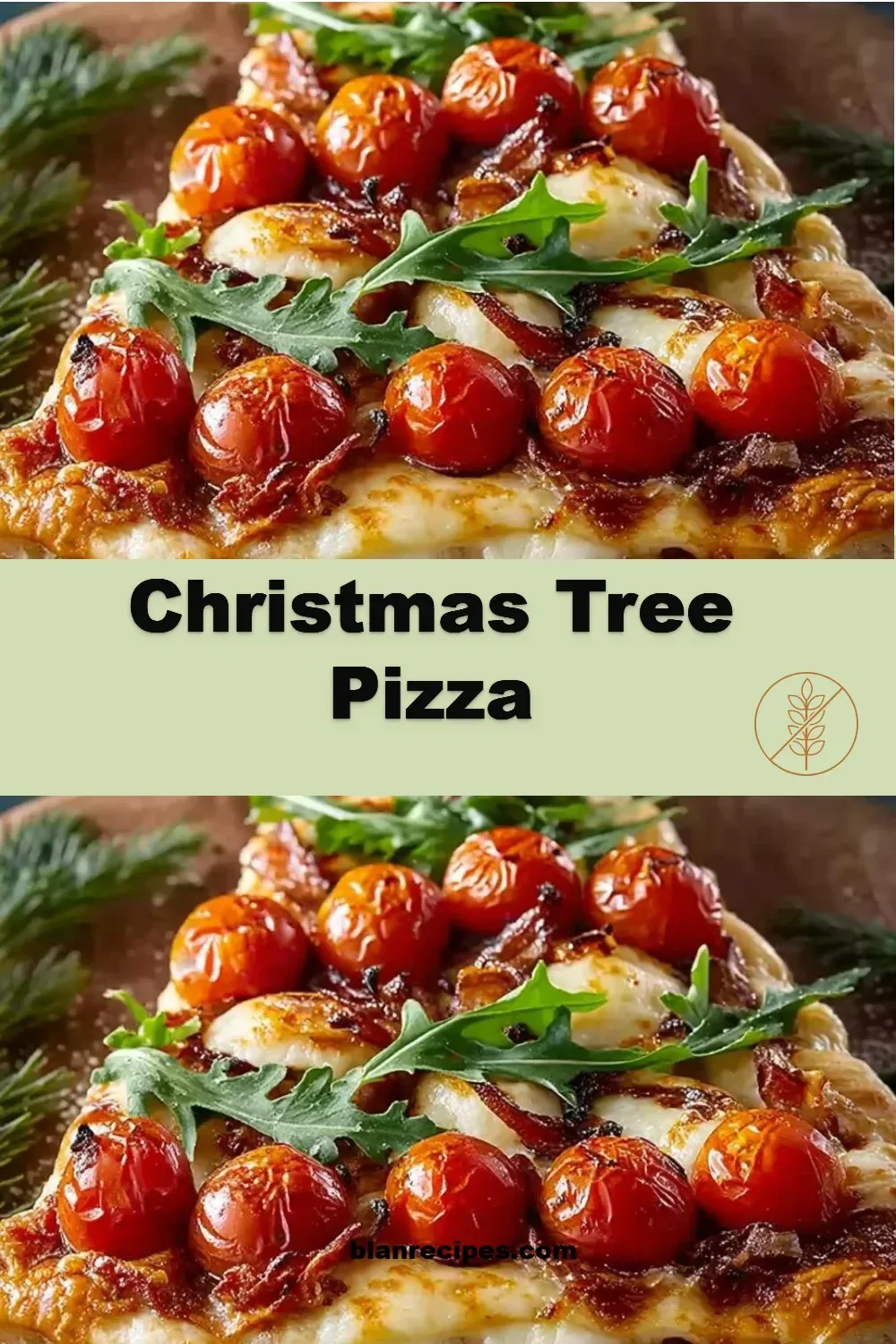 Festive Christmas tree pizza decorated with toppings and holiday colors