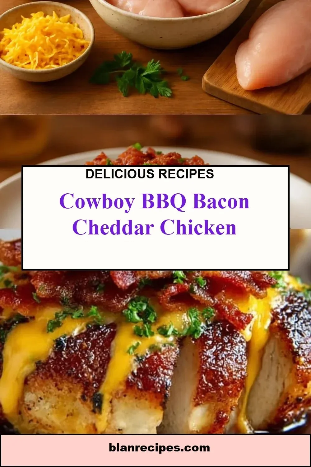 Cowboy BBQ Bacon Cheddar Chicken served with fresh herbs and sides