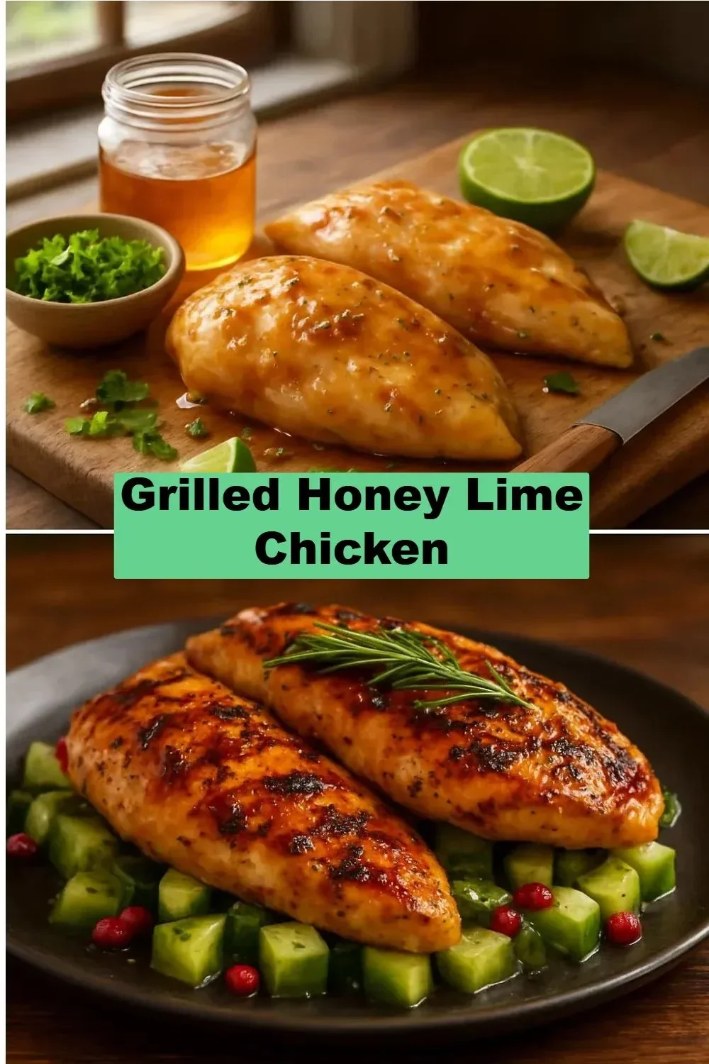 Grilled honey lime chicken garnished with fresh cilantro on a white plate