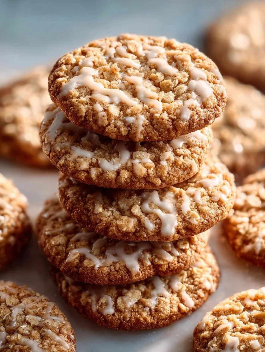 Iced oatmeal cookies with a sweet glaze on a rustic plate