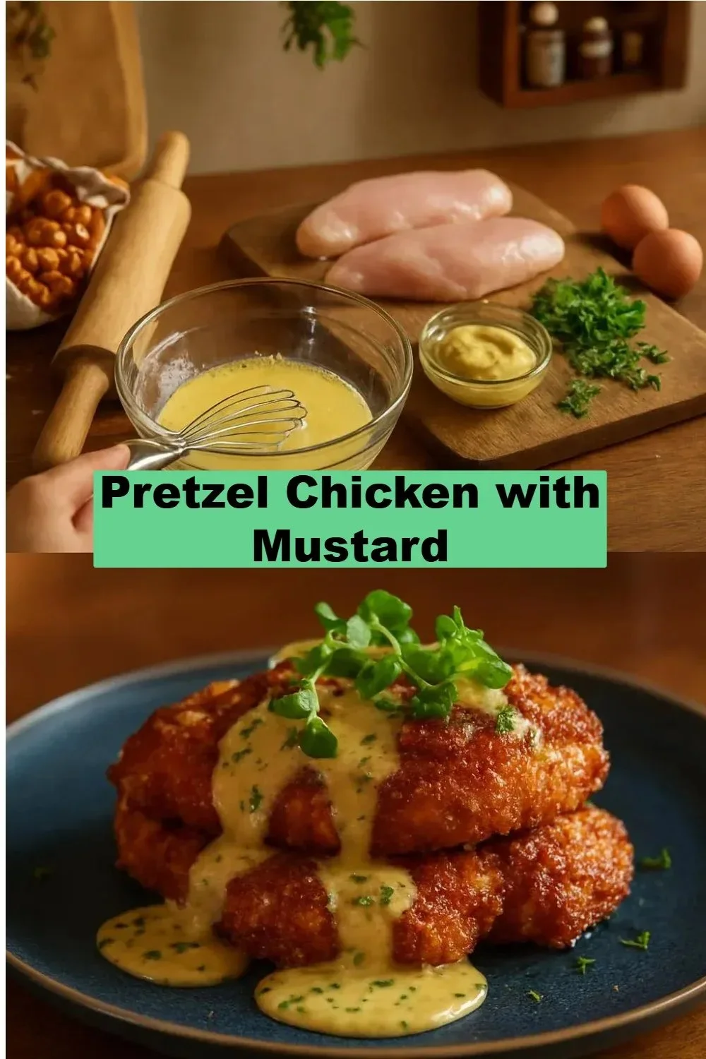 Pretzel Chicken with Mustard 1 Crispy Pretzel Chicken served with tangy mustard sauce
