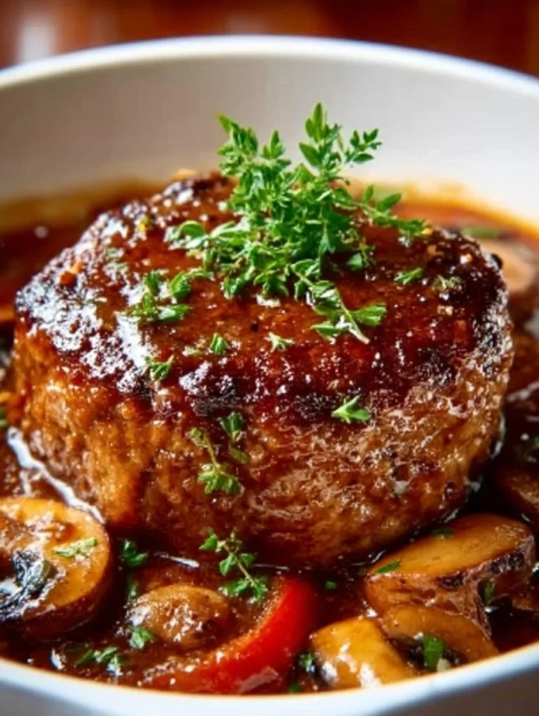 Delicious homemade Salisbury Steak served with gravy and mashed potatoes