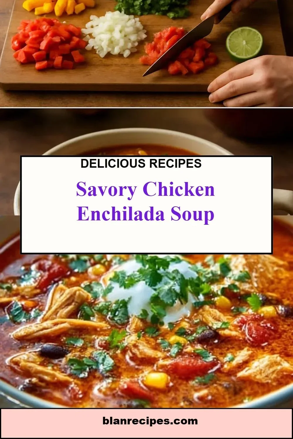 Delicious bowl of savory Chicken Enchilada Soup topped with cheese and cilantro