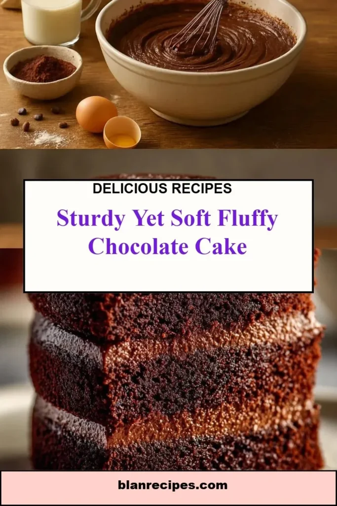 Sturdy yet soft fluffy chocolate cake on a decorative plate