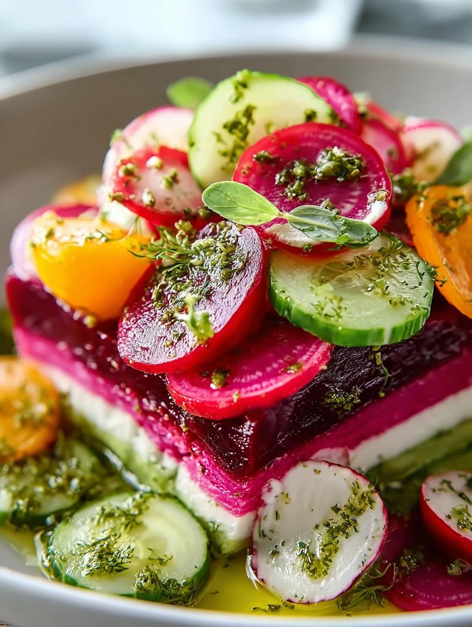 Refreshing Beet Cucumber Radish Salad with Pesto Vinaigrette - Beet Cucumber Radish Salad - additional detail