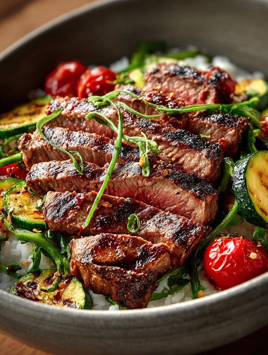 Delicious Grilled Steak Bowl with Zucchini and Lemon - Grilled Steak Bowl - main visual representation