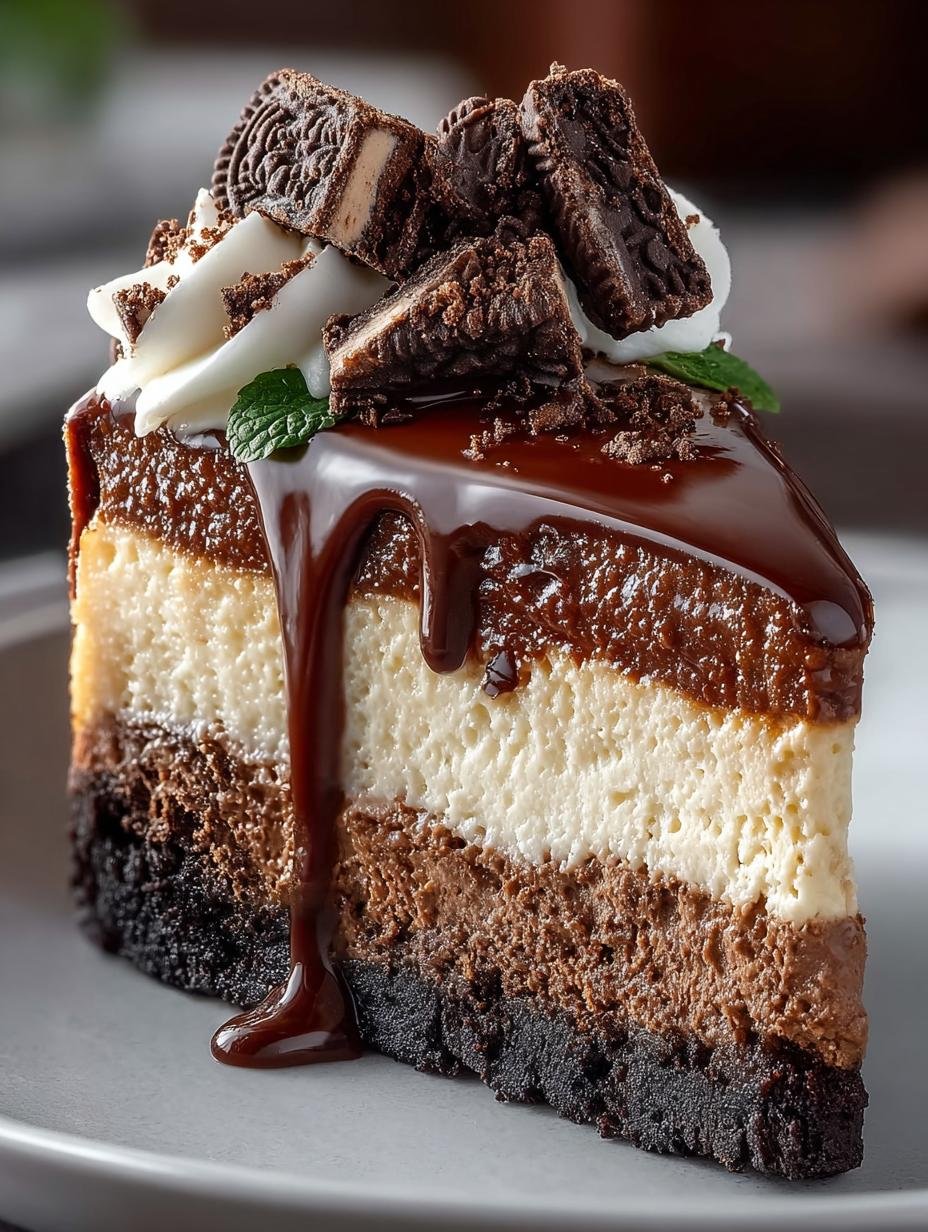 Indulge in 3 Layers of Triple Chocolate Cheesecake 2 Indulge in 3 Layers of Triple Chocolate Cheesecake - Triple Chocolate Cheesecake - main visual representation