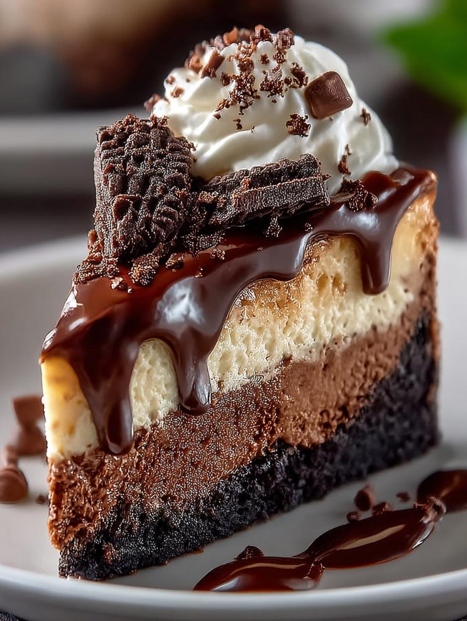 Indulge in 3 Layers of Triple Chocolate Cheesecake 3 Indulge in 3 Layers of Triple Chocolate Cheesecake - Triple Chocolate Cheesecake - additional detail