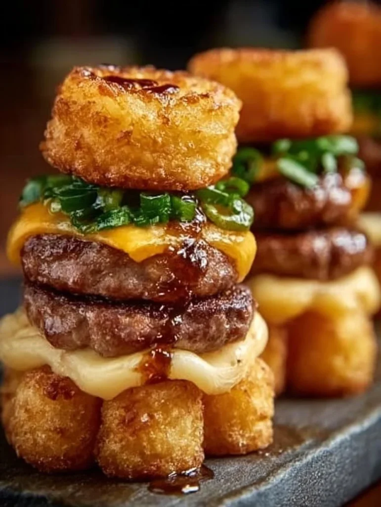 Mini Tater Tot Cheeseburgers served on a platter with condiments.