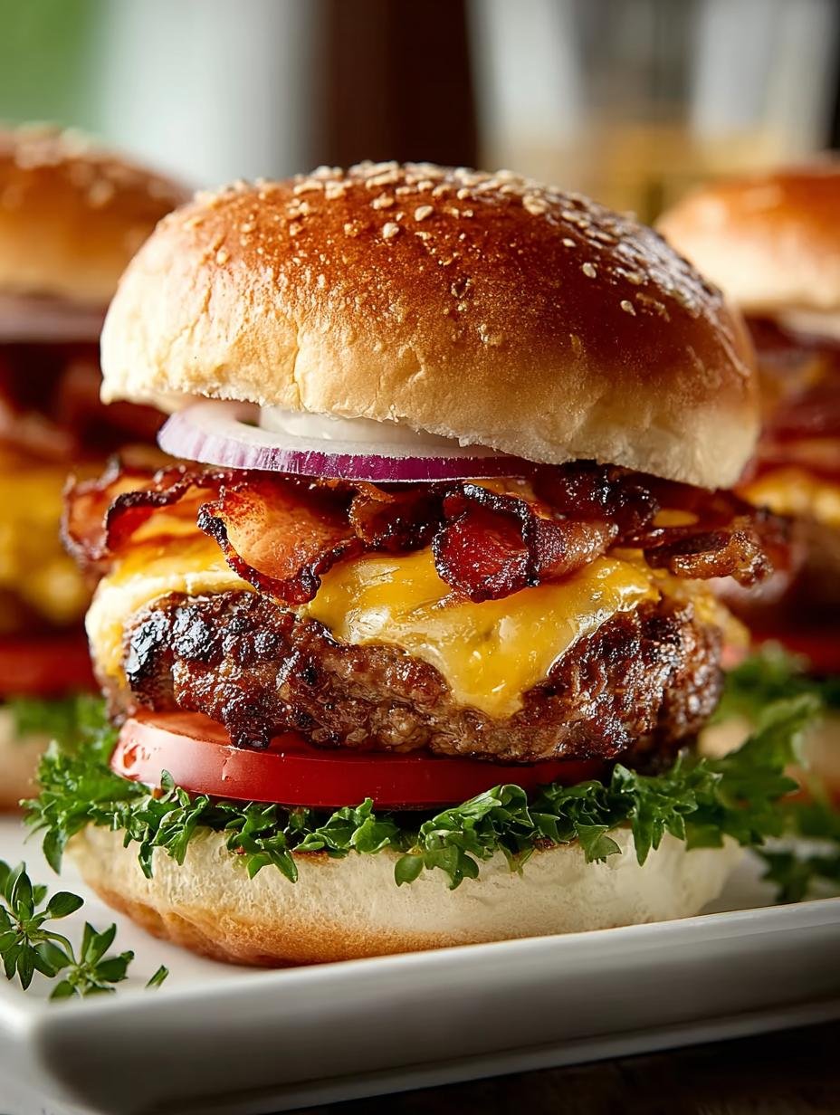 Ultimate Beef Bacon Cheeseburgers with Caramelized Onions - Beef Bacon Cheeseburgers with - additional detail