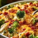 Creamy low carb chicken casserole served in a baking dish