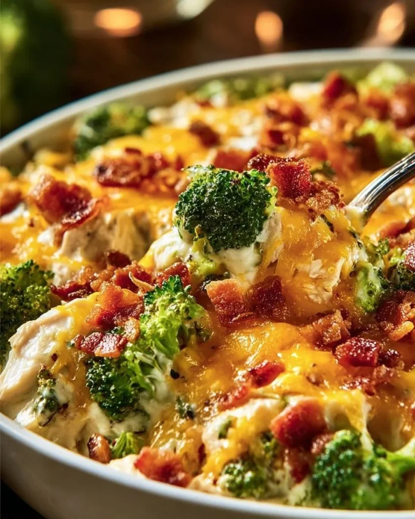 Creamy low carb chicken casserole served in a baking dish