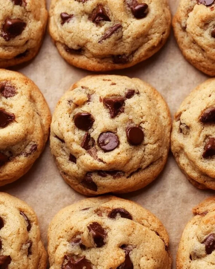 Baked chocolate chip cookies on a cooling rack