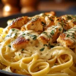One-pan chicken dish served with buttered noodles on a plate