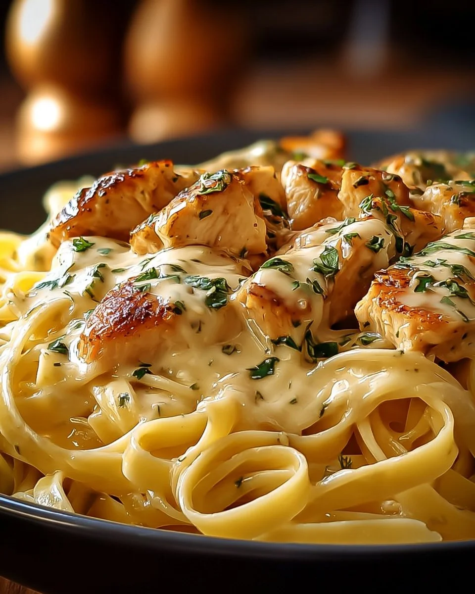 One-Pan Chicken with Buttered Noodles 1 One-pan chicken dish served with buttered noodles on a plate