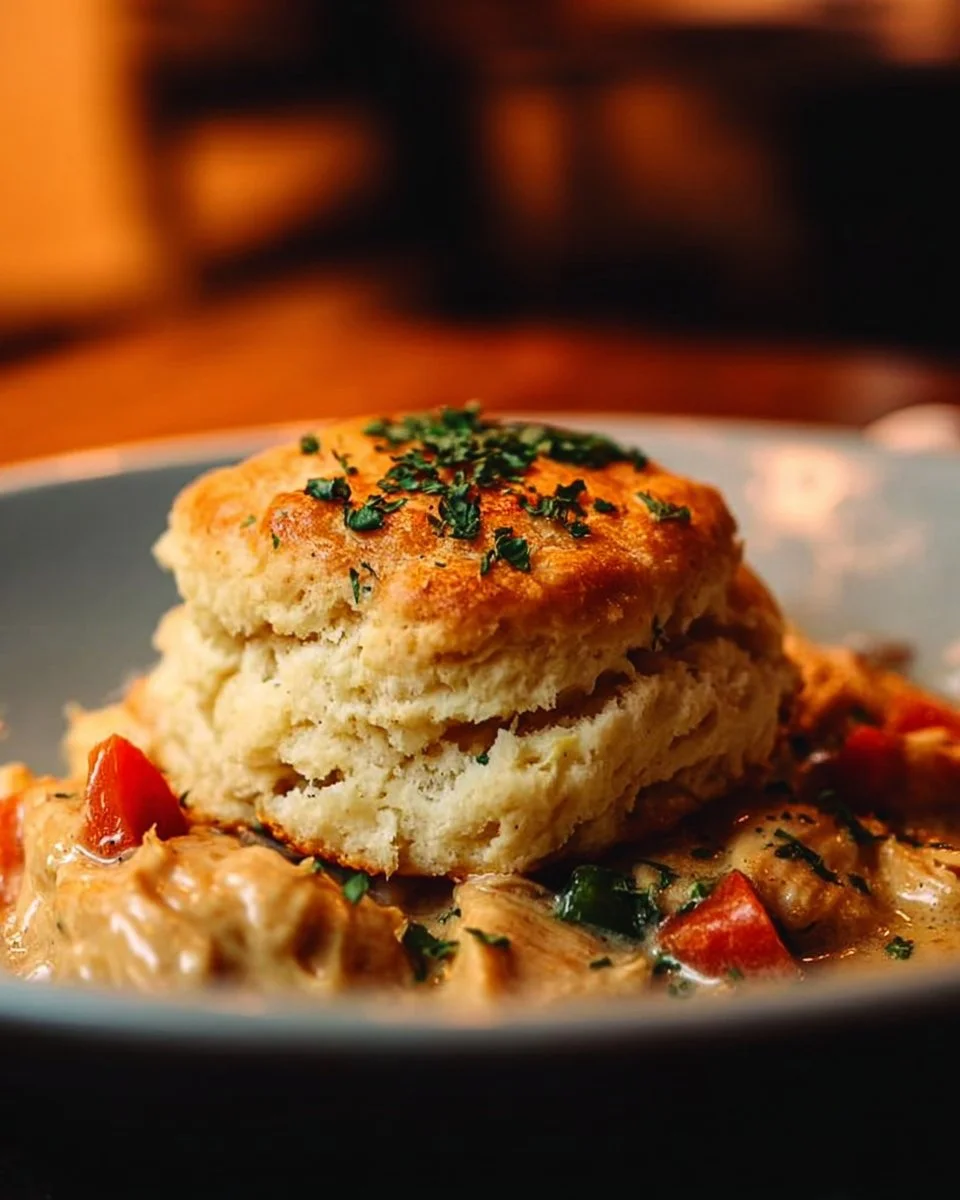 Red Lobster Biscuit Chicken Pot Pie with flaky biscuits and tender chicken.