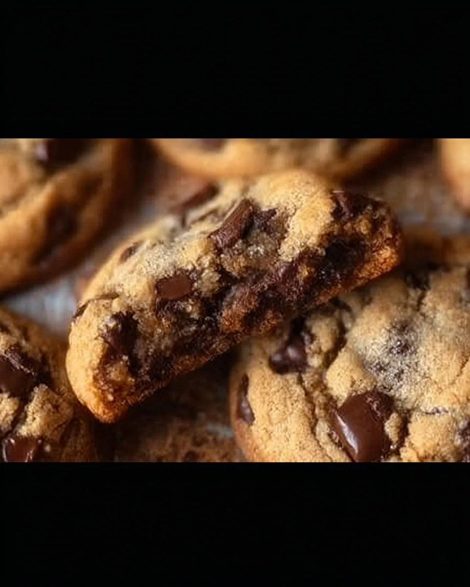 Ultra thick chocolate chip cookies with crispy edges and gooey centers