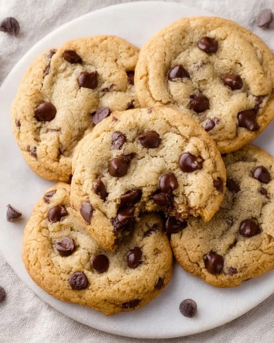 Ultra thick bakery style chocolate chip cookies with golden brown edges