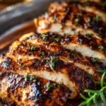 Balsamic Baked Chicken Breast served with fresh vegetables