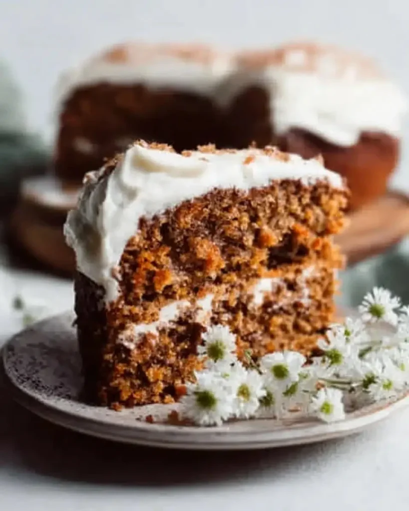 Delicious moist carrot cake with cream cheese frosting.