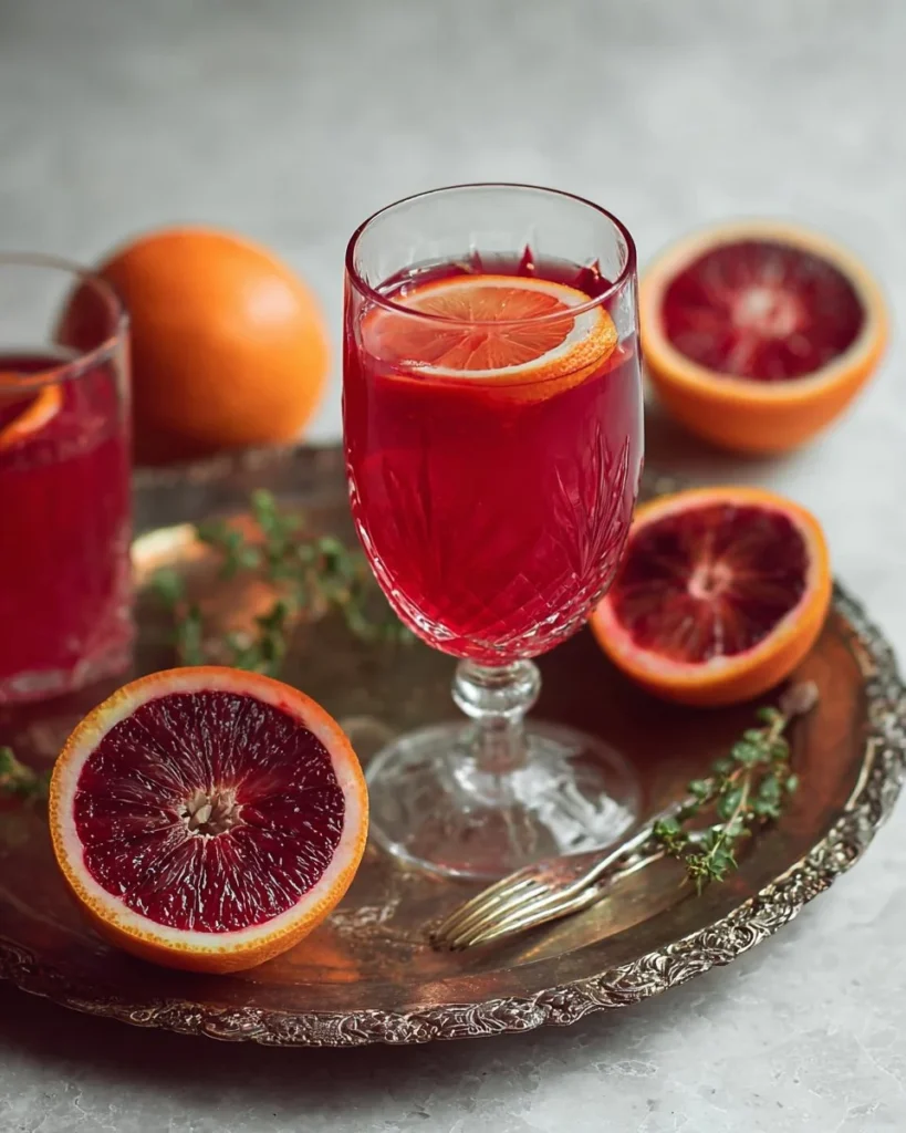 Blood Orange Elderflower Gin cocktail garnished with a slice of orange.